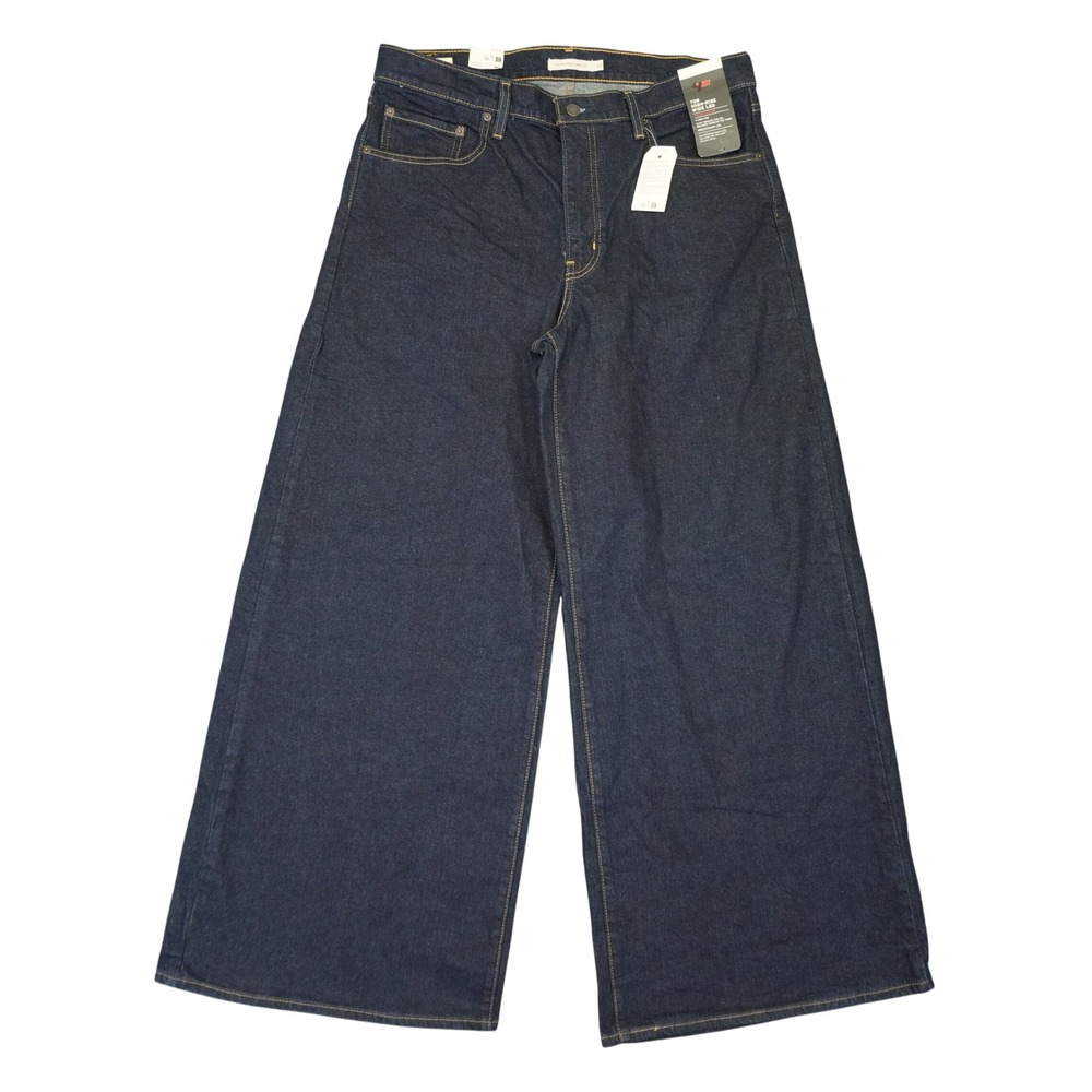 Levi's 728 High Rise Wide Leg Jeans Women 33 Indigo Dark Wash Stretch Premium